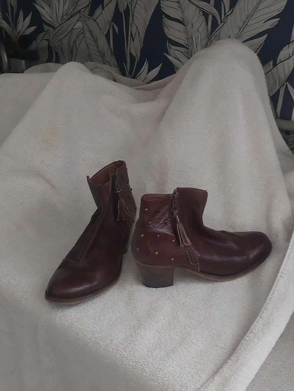 Michaels Dark Brown Leather Ankle Booties with Tassel Detail